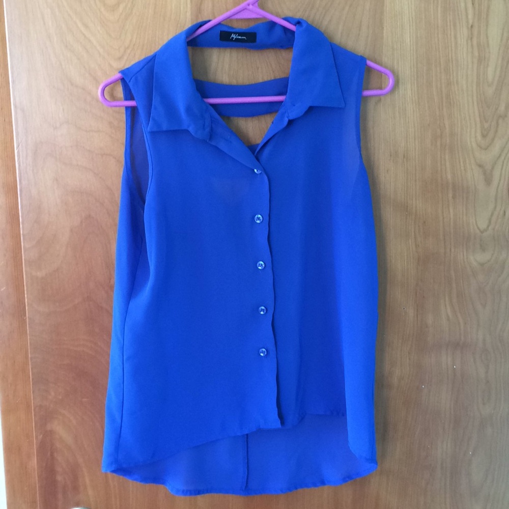 Sheer blue button down sleeveless top